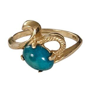 14K Yellow Gold Blue Cabochon Stone Ring Size 6.75 L170